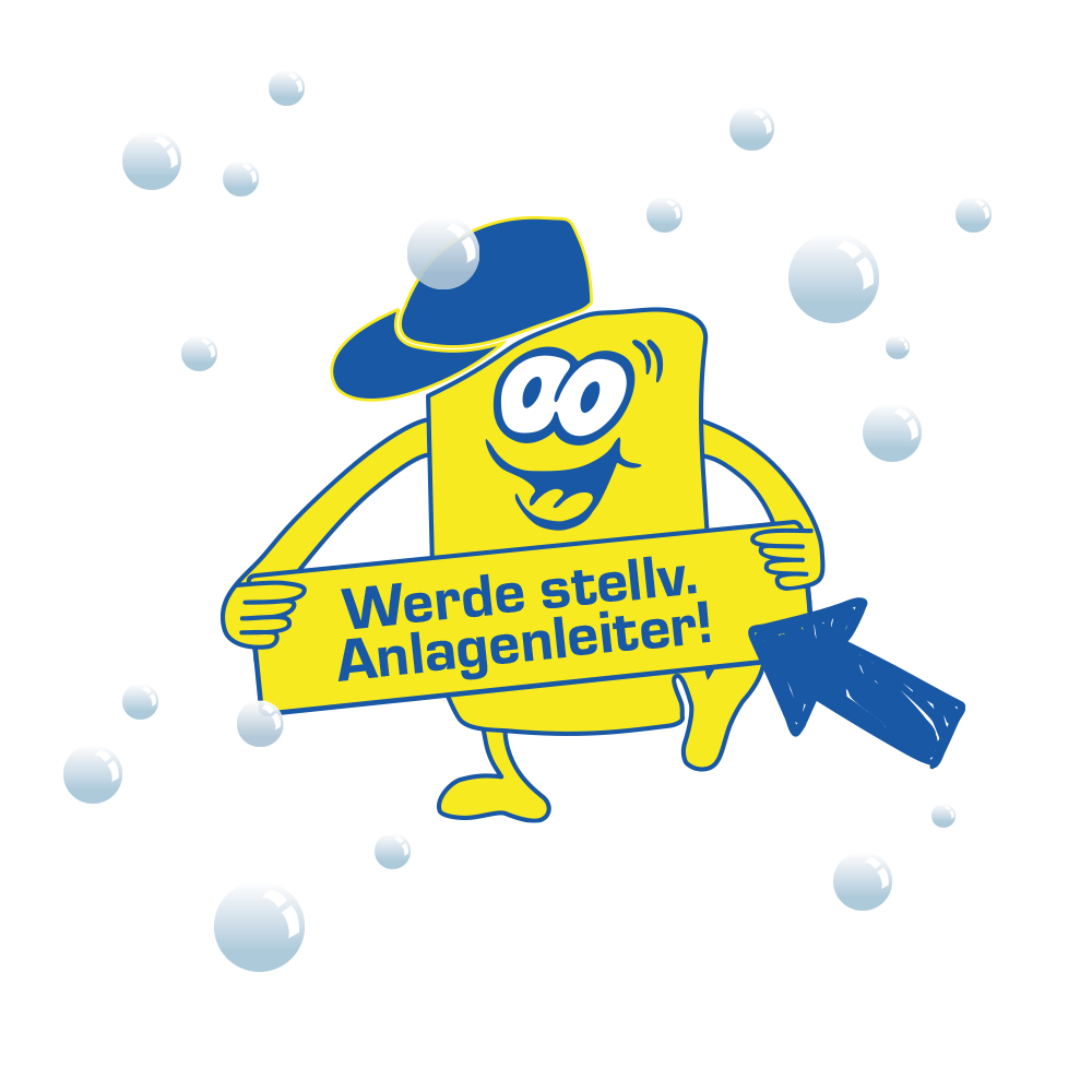 Symbol von Cleany mit Bauchband "Werde stellv. Anlagenleiter!"