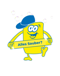 Darstellung von Cleany mit dem Bauchband "Alles sauber"